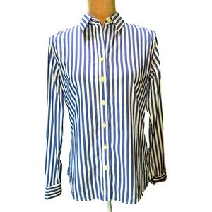 BANANA REPUBLIC Blue and White Striped Button Down Cotton Shirt Size 6